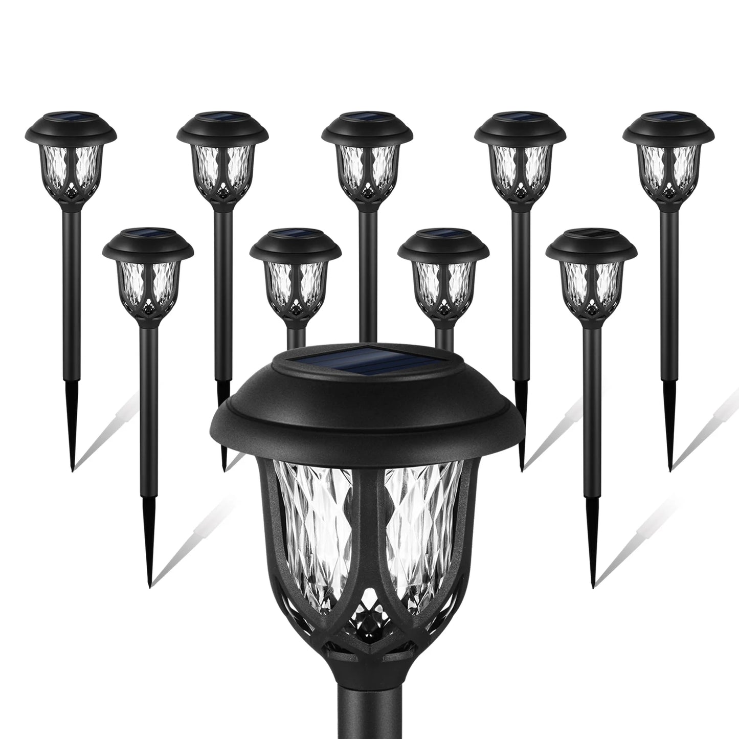 10 Pack Solar Lights Outdoor Decorative, Solar Pathway Lights Outdoor, Solar Powered Garden Yard Lights for Walkway Sidewalk Driveway. (Matte Black, Cool White)