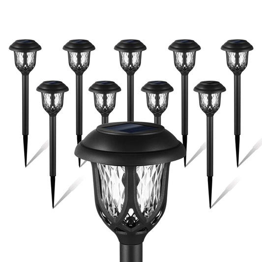 10 Pack Solar Lights Outdoor Decorative, Solar Pathway Lights Outdoor, Solar Powered Garden Yard Lights for Walkway Sidewalk Driveway. (Matte Black, Cool White)