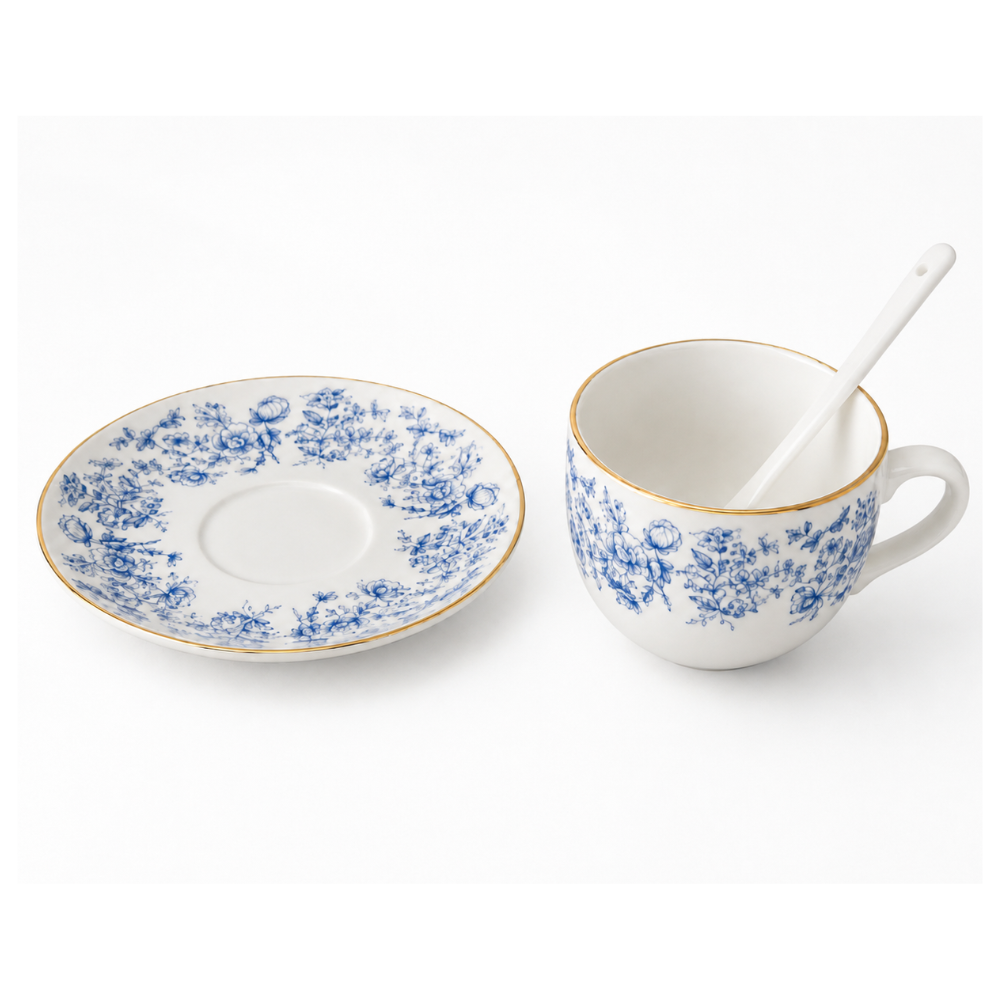 CORE HOME Garden Toile 6-Piece 8 oz Espresso Set – Blue & Blush