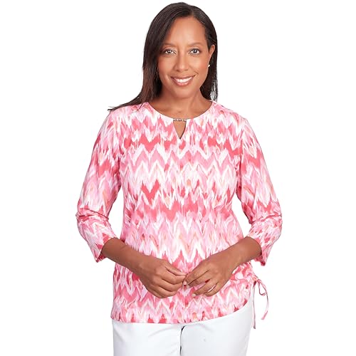 Alfred Dunner Women's Classics Brights Side Tie Chevron Split Neck Top