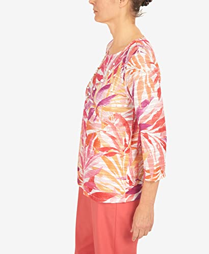 Alfred Dunner Women's Tropical Leaves Three Quarter Sleeve Top
