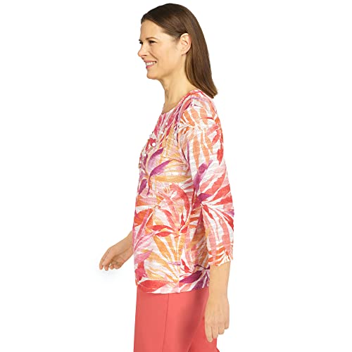 Alfred Dunner Women's Tropical Leaves Three Quarter Sleeve Top