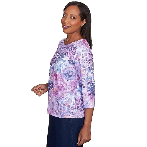 Alfred Dunner Women's Triple Knotted Neck Watercolor Floral Top Size S Lavender
