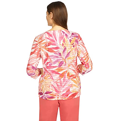 Alfred Dunner Women's Tropical Leaves Three Quarter Sleeve Top