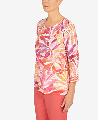 Alfred Dunner Women's Tropical Leaves Three Quarter Sleeve Top