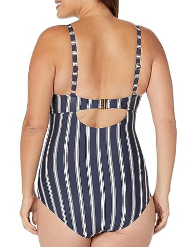 City Chic Women's Majorca Print One Piece Swimsuit Plunge V-Neck Adjustable Straps