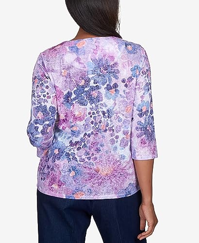 Alfred Dunner Women's Triple Knotted Neck Watercolor Floral Top Size S Lavender