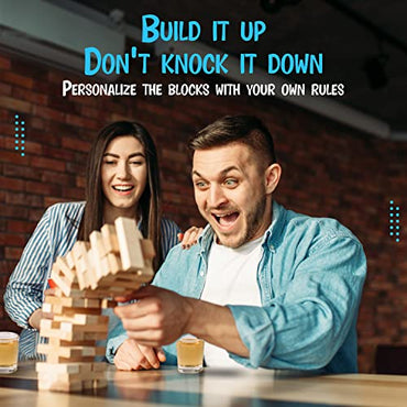 Wooden Tower Party Game Set with Blocks, Dice & Cards for Family Fun and Gatherings