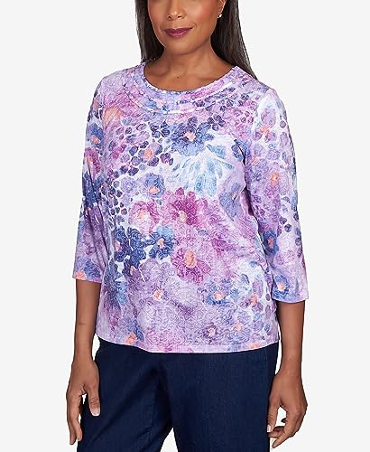 Alfred Dunner Women's Triple Knotted Neck Watercolor Floral Top Size S Lavender
