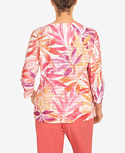 Alfred Dunner Women's Tropical Leaves Three Quarter Sleeve Top