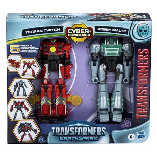 Transformers EarthSpark Cyber-Combiner Terran Twitch and Robby Malto Robot Action Figures, Interactive Toys for Boys and Girls Ages 6 and Up