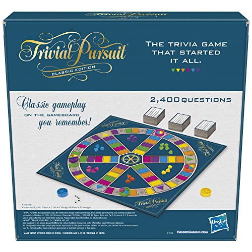Hasbro Gaming Trivial Pursuit Game: Classic Edition 2 Players 16+ Yrs Trivia Board Game