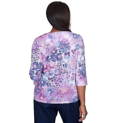 Alfred Dunner Women's Triple Knotted Neck Watercolor Floral Top Size S Lavender