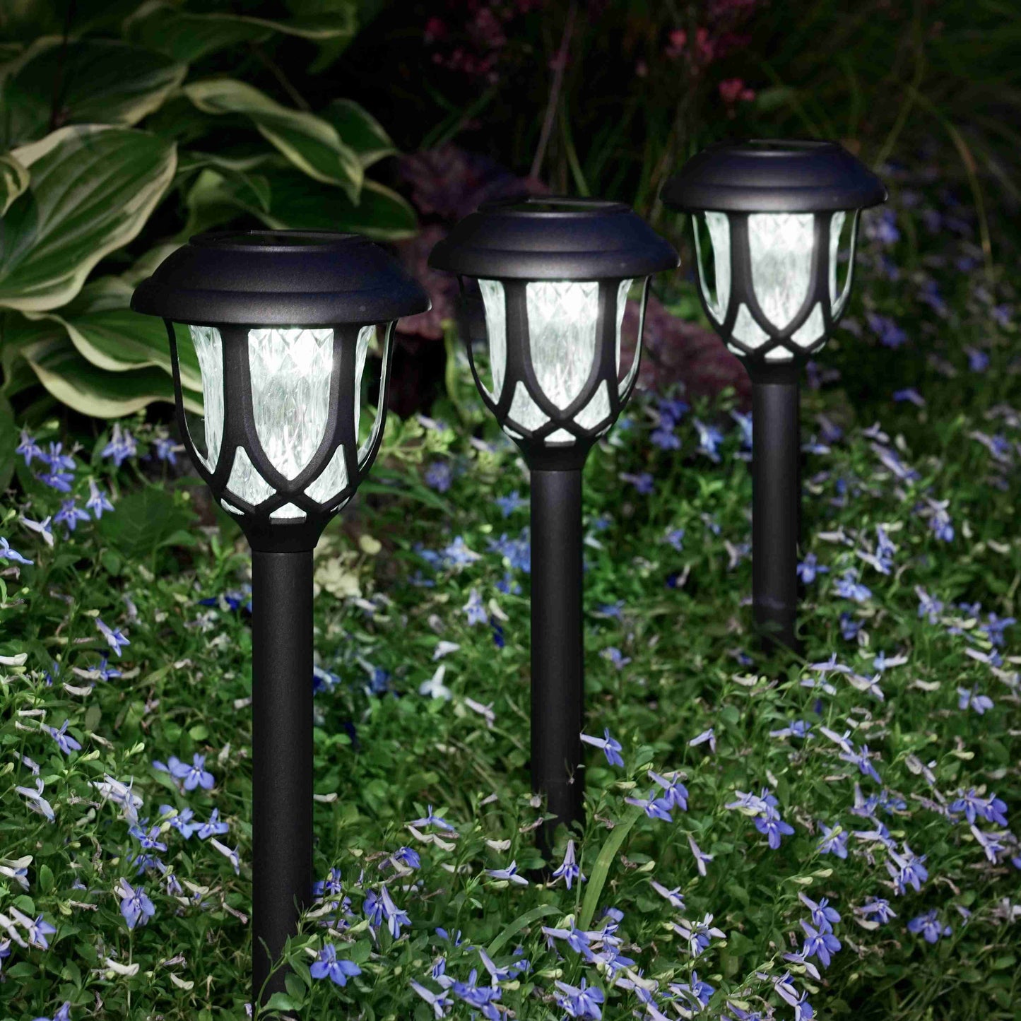 10 Pack Solar Lights Outdoor Decorative, Solar Pathway Lights Outdoor, Solar Powered Garden Yard Lights for Walkway Sidewalk Driveway. (Matte Black, Cool White)
