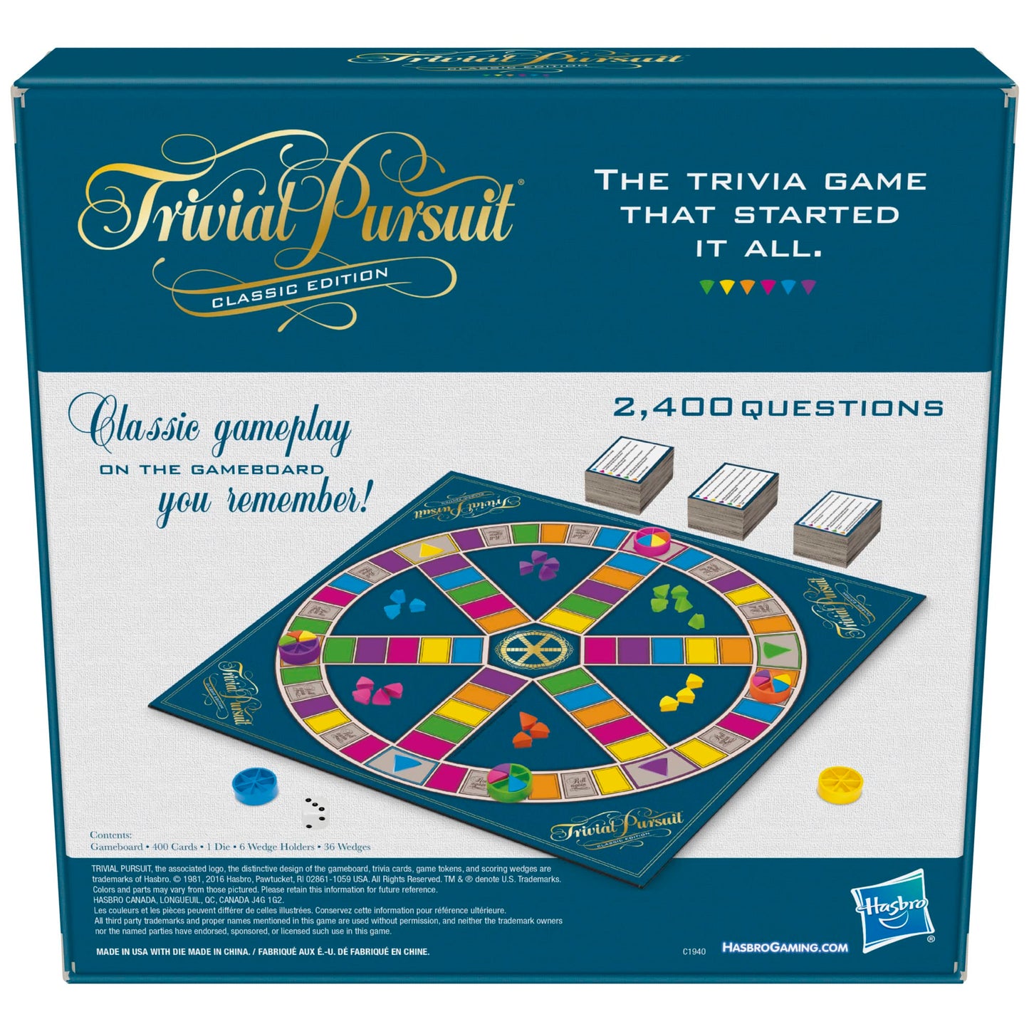 Hasbro Gaming Trivial Pursuit Game: Classic Edition 2 Players 16+ Yrs Trivia Board Game