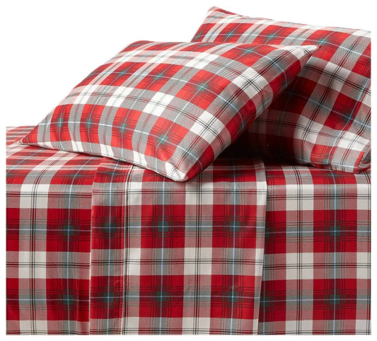 Holiday Plaid Sheet Set Twin/Twin XL 400 Thread Count Threshold Bedding Set – Green & Red