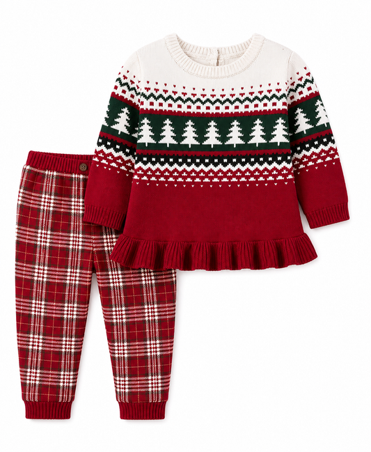 Baby Christmas Outfit Set 6 Months Red Peplum Top Plaid Pants Winter Wear