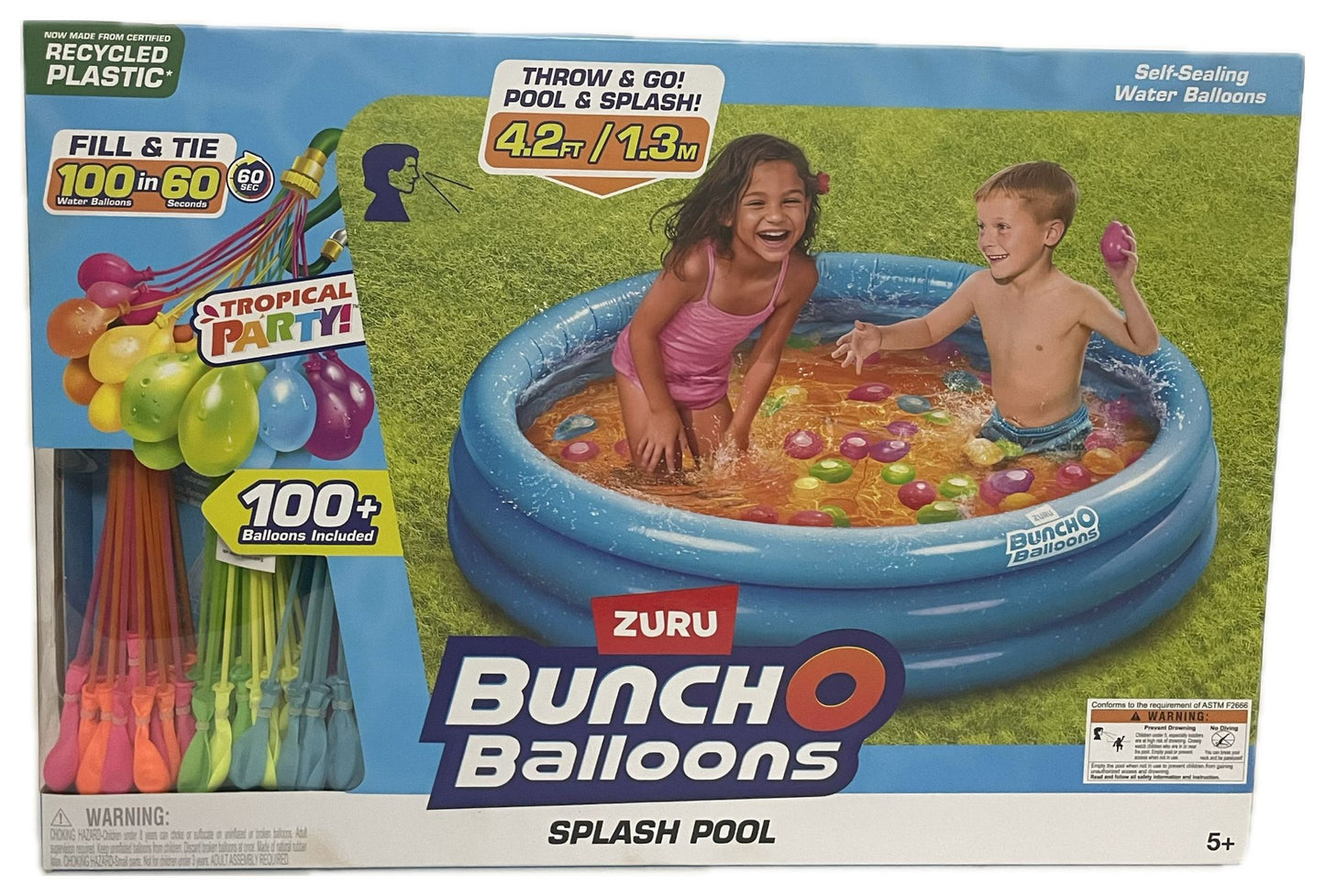 Bunch O Balloons Splash Pool with Tropical Party 100+ Rapid-Filling Self Sealing Water Balloons
