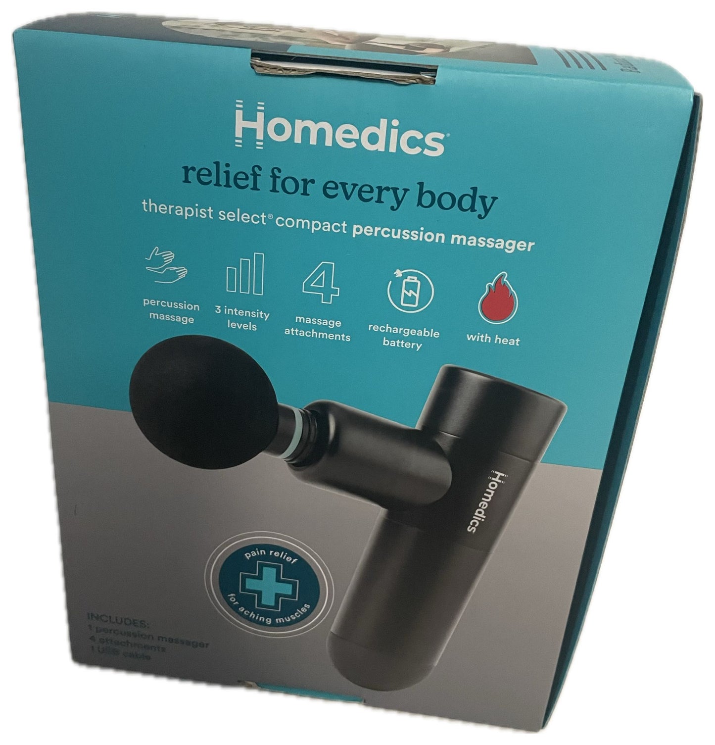 Homedics Active Fit Compact Percussion Body Massage Gun with Soothing Heat Cordless Deep-Tissue Massage
