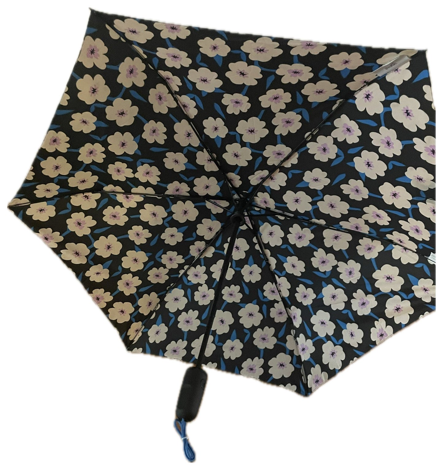 ShedRain Auto Open/Close Compact Umbrella – Black Floral, 42" Span