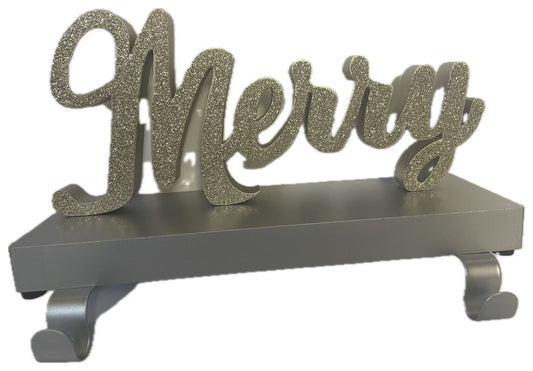 PAPER FAIR Gold Glitter Merry Christmas Mantel / Stocking Holder Double Hooks