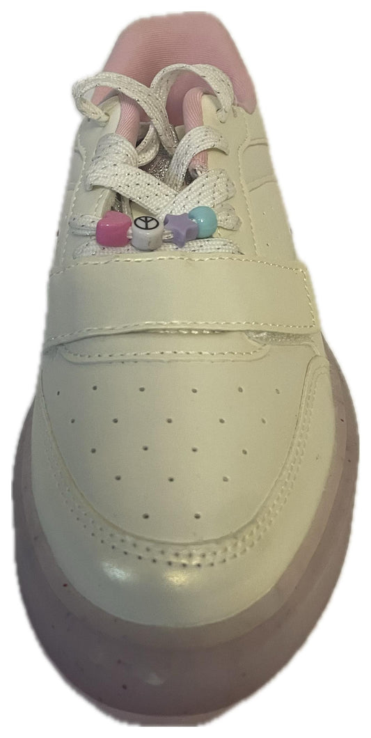 Justice Sport Girls Glitter Sneakers White Pink Lace Up Glitter Sole Shoes