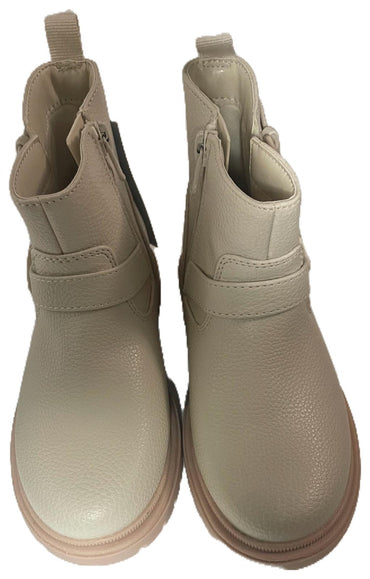 Cat & Jack Toddler Evie Buckle Boots, Cream Moto Style Shoes Size 11T