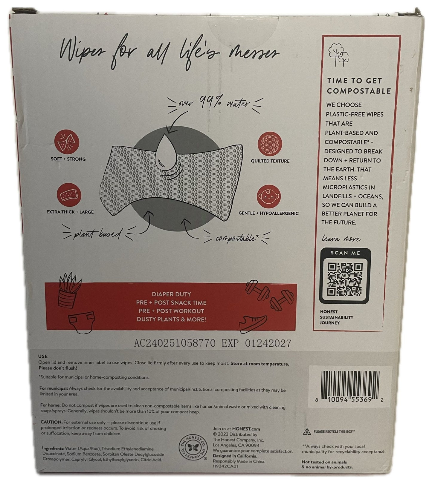 The Honest Company Plant-Based Baby Wipes - RED-y to Celebrate - 288ct