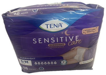 TENA Sensitive Care Overnight Incontinence Underwear S/M 16 Count for Women