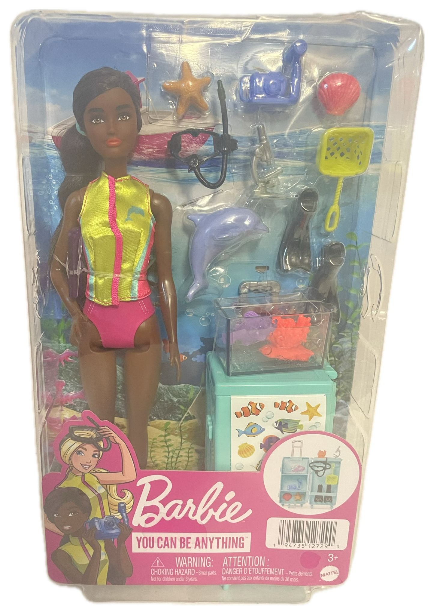 Barbie Marine Biologist Doll and Accessories Mobile Lab Playset with Brunette Doll