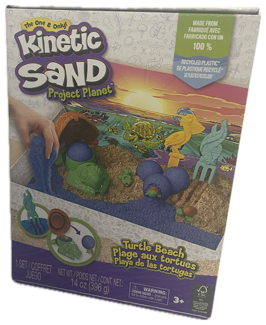 Kinetic Sand Project Planet Turtle Beach Playset – 14 oz Sensory Sand with Eco-Friendly Tools & Molds