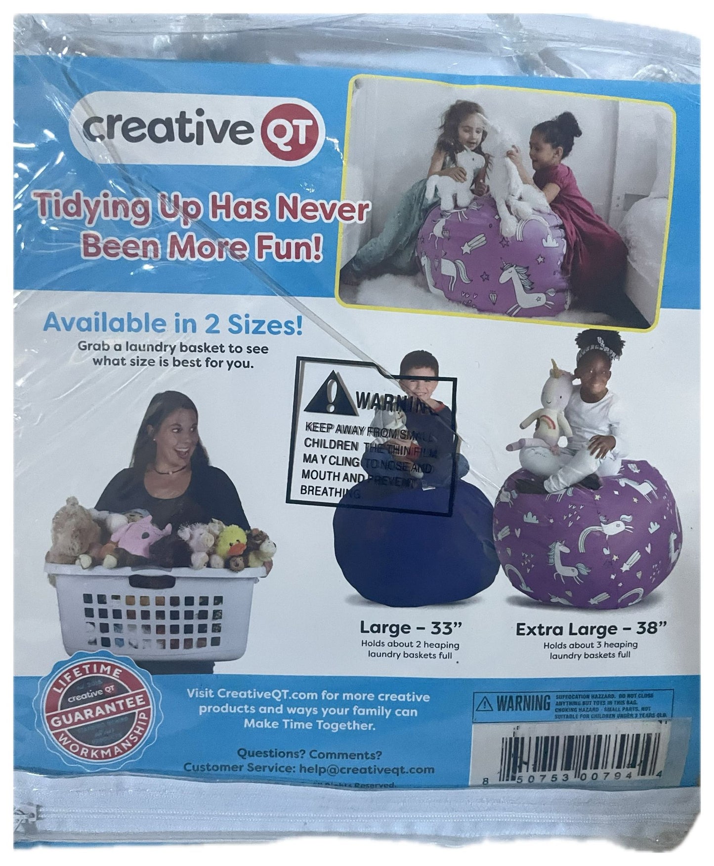 Creative QT Stuff ’n Sit Large 33’’ Bean Bag Storage Cover for Stuffed Animals & Toys – Gray Floral Print