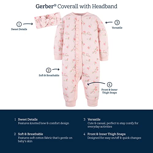 Gerber baby-girls 4-piece Coveralls & Headband Sets