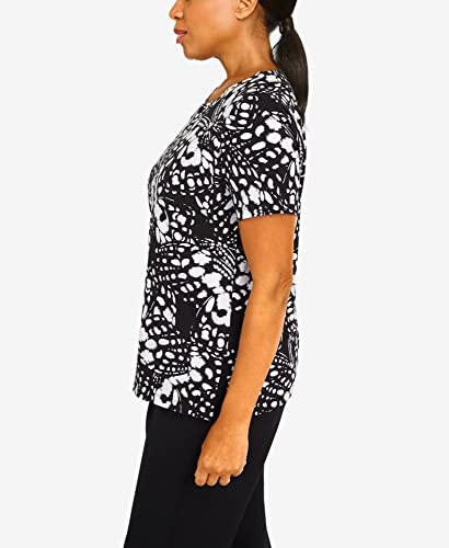 Alfred Dunner Women's Summer in The City Abstract Butterfly Split Neck Top