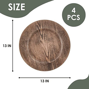 Wood Decorative Charger Plates Set of 4, 13-Inch Rustic Wedding Table Decor