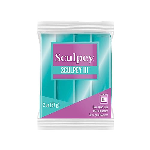 Sculpey III Polymer Oven-Bake Clay, Teal Pearl, Non Toxic, 2 oz. bar, Great for modeling, sculpting, holiday, DIY, mixed media and school projects.Great for kids & beginners!