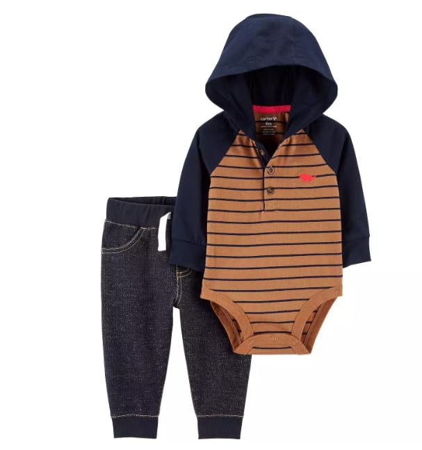 Carter's Baby Boy 2-Piece Raglan Hooded Bodysuit & Denim Jogger Pants Set 18 Months