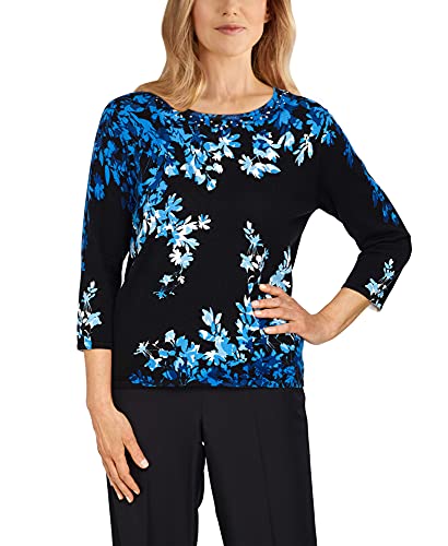 Alfred Dunner Women's Asymmetric Flowers Lightweight Sweater Size S Multi