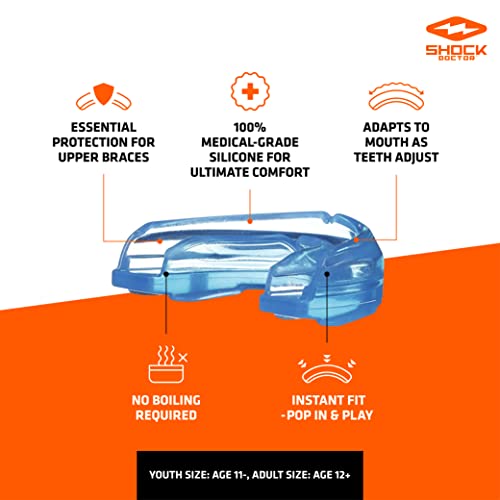 Shock Doctor Double Braces Mouth Guard. Upper and Lower Teeth Protection. Mouthguard No Boil / Instant Fit. For Youth, Teenager, Kids and Adults. Mouth Piece OSFA