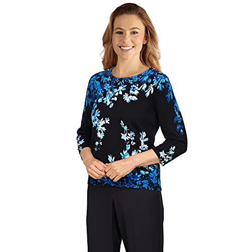 Alfred Dunner Women's Asymmetric Flowers Lightweight Sweater Size S Multi