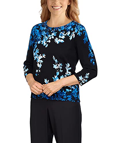 Alfred Dunner Women's Asymmetric Flowers Lightweight Sweater Size S Multi