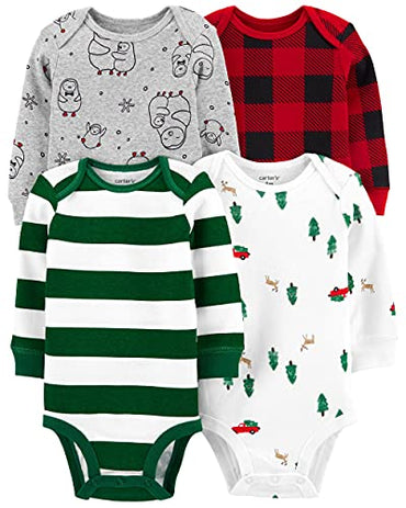 Carter's Baby Boys 4-Pack Long Sleeve Bodysuits – Holiday Winter Animals