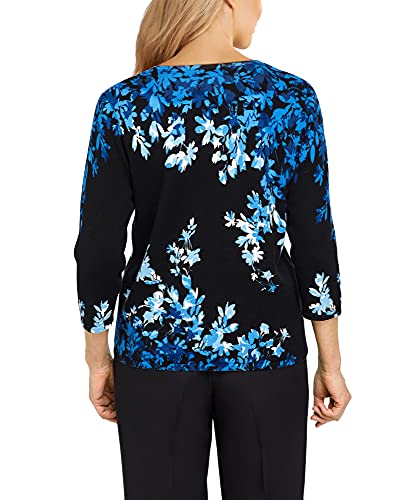 Alfred Dunner Women's Asymmetric Flowers Lightweight Sweater Size S Multi