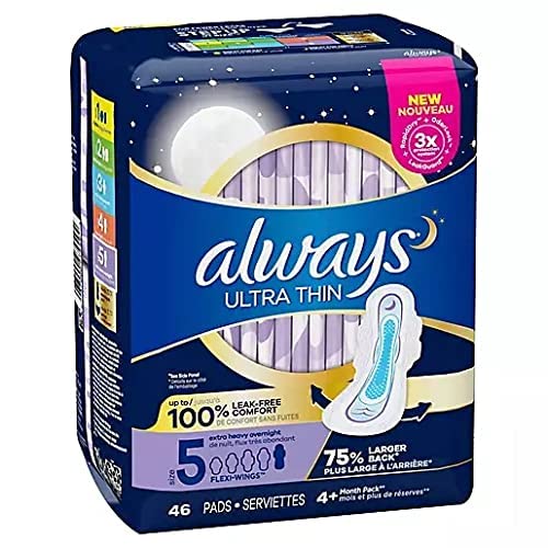 Always Ultra Thin Size 5 Extra Heavy Overnight, Unscented, 46 Pads