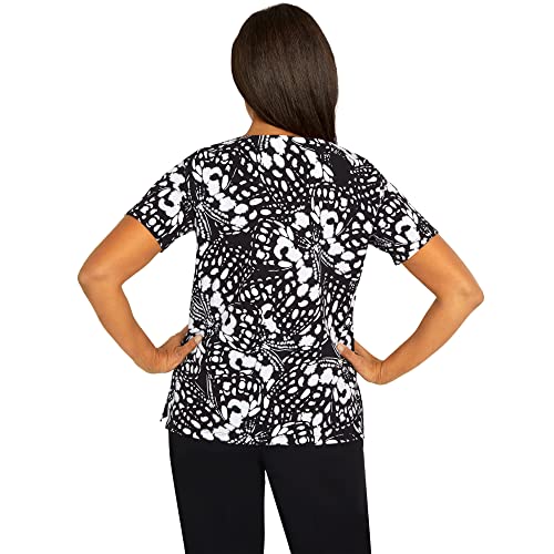 Alfred Dunner Women's Summer in The City Abstract Butterfly Split Neck Top