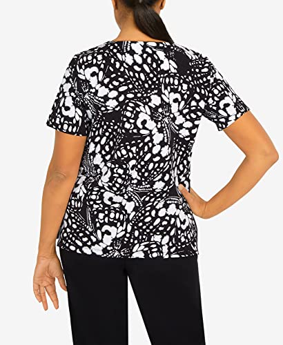 Alfred Dunner Women's Summer in The City Abstract Butterfly Split Neck Top