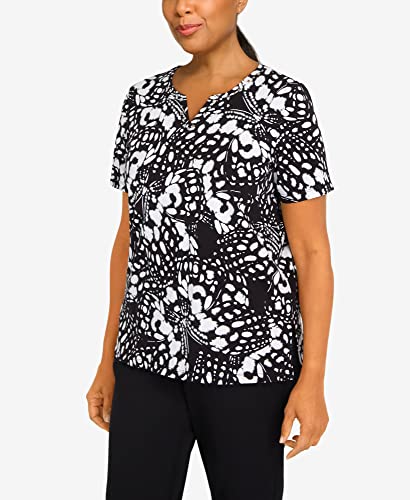 Alfred Dunner Women's Summer in The City Abstract Butterfly Split Neck Top