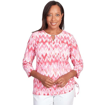 Alfred Dunner Women's Classics Brights Side Tie Chevron Split Neck Top