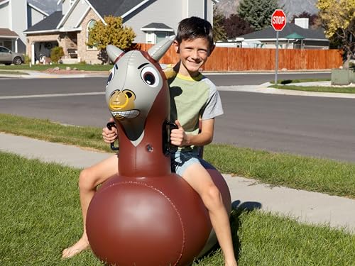 Hearthsong Hop N Go Inflatable Riding Bouncy Hopping Toys for Kids Ages 5+ - Ride On Bouncer Animal Hopper Jumping Toys for Outdoor Games