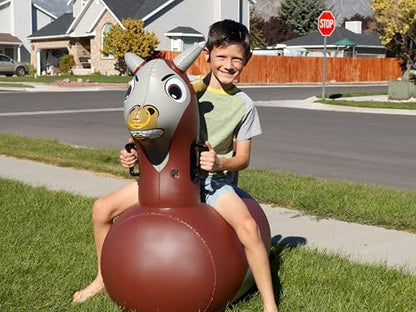 Hearthsong Hop N Go Inflatable Riding Bouncy Hopping Toys for Kids Ages 5+ - Ride On Bouncer Animal Hopper Jumping Toys for Outdoor Games